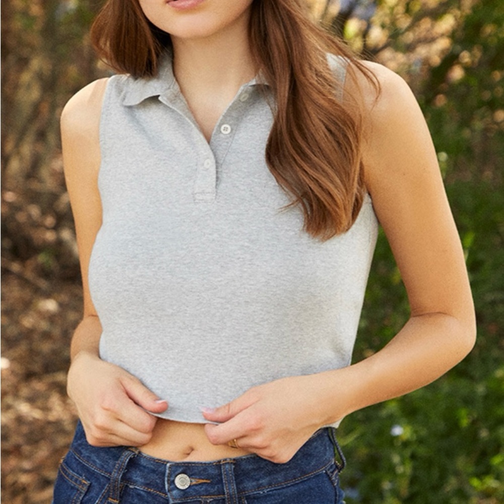 John Galt  Light Gray Knit cropped Polo Tank